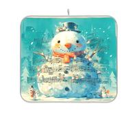 Simpatico e giocoso pupazzo di neve note musicali verde acqua piatto tappetino cucina contatore asciugatura opaco cucina bancone strofinaccio asciugatrice 16 x 18