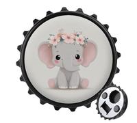 Simpatico elefante che indossa una corona floreale apribottiglie rotondo magneti da frigorifero bevande birra apribottiglie magnetico per frigorifero, cucina, ufficio