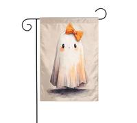Simpatico fantasma bianco con fiocco arancione bandiera da giardino 30 x 45 cm verticale su entrambi i lati casa colonica vacanze decorazioni esterne bandiera cortile