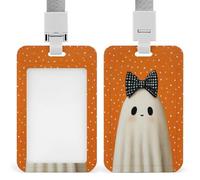 Simpatico fantasma bianco con fiocco nero sulla testa porta badge clip retrattile porta carte di credito protezione nome badge targhetta per lavoro ufficio medico infermiera