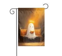 Simpatico fantasma bianco con un alone luminoso bandiera da giardino 30 x 45 cm verticale su entrambi i lati per fattoria vacanze decorazioni esterne bandiera cortile