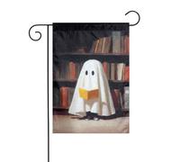 Simpatico fantasma bianco lettura libro in una biblioteca bandiera giardino 30 x 45 cm verticale su entrambi i lati casa colonica vacanze decorazioni esterne bandiera cortile