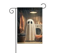 Simpatico fantasma che fa la lavanderia bandiera da giardino 30 x 45 cm verticale su entrambi i lati decorazione per casa colonica all'aperto bandiera cortile