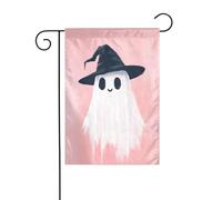 Simpatico fantasma che indossa cappello da strega civetta bandiera da giardino 30 x 45 cm verticale su entrambi i lati per fattoria vacanze decorazioni esterne bandiera cortile