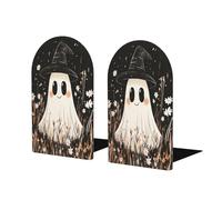 Simpatico fantasma che indossa cappello da strega fiori selvatici fermalibri per scaffali 2 pezzi fermalibri in legno per biblioteche per casa ufficio