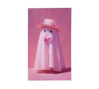 Simpatico fantasma che indossa un cappello con fiocco rosa, bandiere per la casa da cortile, 9 x 1,5 m, striscione di auguri con occhielli, decorazioni per interni ed esterni, feste per la casa