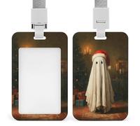Simpatico fantasma che indossa un cappello di Babbo Natale, porta badge identificativo, clip retrattile, porta carte di credito, nome, badge per lavoro, ufficio, dottore, infermiere