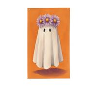 Simpatico fantasma che indossa una grande corona di margherite di lavanda, 3 x 1,5 m, striscione di auguri stagionale con occhielli per interni ed esterni, decorazioni per la casa per feste