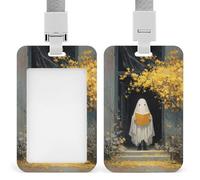Simpatico fantasma che legge albero giallo porta badge clip retrattile porta carte di credito protezione nome badge targhetta per lavoro ufficio medico infermiera