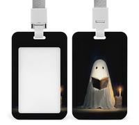 Simpatico fantasma che legge divertente Halloween ID porta badge retrattile clip porta carte di credito protezione nome badge targhetta per lavoro ufficio medico infermiera