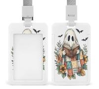 Simpatico fantasma che legge fiori selvatici porta badge retrattile clip porta carte di credito protezione nome badge targhetta per lavoro ufficio medico infermiera