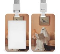 Simpatico fantasma che legge giornale gatto nero porta badge clip retrattile porta carte di credito protezione nome badge targhetta per lavoro ufficio medico infermiera
