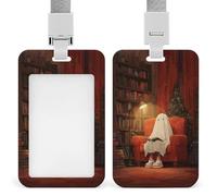 Simpatico fantasma che legge in poltrona porta badge con clip retrattile porta carte di credito protettore nome badge targhetta per lavoro ufficio medico infermiera