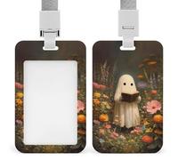 Simpatico fantasma che legge nel giardino dei fiori porta badge identificativo clip retrattile porta carte di credito protezione nome badge targhetta per lavoro ufficio medico infermiera