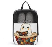 Simpatico fantasma che legge nella vasca da bagno borsa per scarpe da viaggio per uso quotidiano anti-polvere porta scarpe da golf