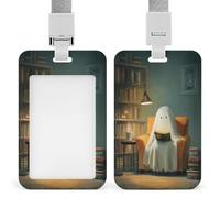 Simpatico fantasma che legge sotto una lampada morbida porta badge identificativo clip retrattile porta carte di credito protezione nome badge targhetta per lavoro ufficio medico infermiera