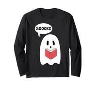 Simpatico Fantasma Che Legge Un Libro e Dice Boooks Maglia a Manica