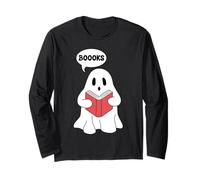 Simpatico Fantasma Che Legge Un Libro e Dice Boooks Maglia a Manica