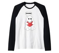 Simpatico Fantasma Che Legge Un Libro e Dice Boooks Maglia con Maniche Raglan