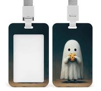 Simpatico fantasma che mangia un biscotto ID porta badge retrattile clip porta carte di credito protezione nome badge targhetta per lavoro ufficio medico infermiera