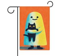 Simpatico fantasma che tiene il gatto nero in braccio, bandiera da giardino per vacanze stagionali, juta, doppia faccia, bandierine esterne per casa, cortile, 30,5 x 45,7 cm