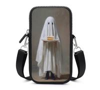 Simpatico fantasma che tiene il piatto della torta del sacchetto del telefono cellulare a tracolla borsa dello smartphone con la cinghia regolabile
