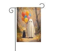 Simpatico fantasma che tiene palloncini colorati Foresta Giardino Bandiera 30x45cm Verticale Doppio Lato Fattoria Vacanze Decorazioni Esterne Bandiera Cortile