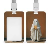 Simpatico fantasma che tiene un biscotto vintage porta badge identificativo clip retrattile porta carte di credito protezione nome badge targhetta per lavoro ufficio medico infermiera