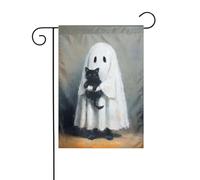 Simpatico fantasma che tiene un gatto nero bandiera da giardino 30 x 45 cm verticale su entrambi i lati per fattoria vacanze decorazioni esterne bandiera cortile