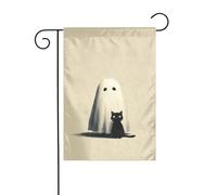 Simpatico fantasma che tiene un gatto nero semplice bandiera da giardino 30 x 45 cm verticale su entrambi i lati casa colonica vacanze decorazioni esterne bandiera cortile