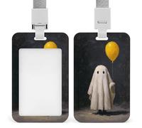 Simpatico fantasma che tiene un palloncino giallo porta badge identificativo clip retrattile porta carte di credito protettore nome badge targhetta per lavoro ufficio medico infermiera