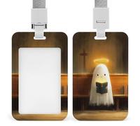 Simpatico fantasma che tiene una Bibbia Christian ID Badge Holder clip retrattile porta carte di credito protezione nome badge targhetta per lavoro ufficio medico infermiera