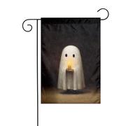 Simpatico fantasma che tiene una candela bandiera da giardino 30 x 45 cm verticale su entrambi i lati per case coloniche decorazioni esterne bandiera cortile