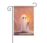 Simpatico fantasma che tiene una candela semplice bandiera da giardino 30 x 45 cm verticale su entrambi i lati per fattoria vacanze decorazioni esterne bandiera cortile