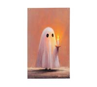Simpatico fantasma che tiene una candela semplice bandiere per la casa da cortile, 0,9 x 1,5 m, striscione di auguri con occhielli per interni ed esterni, decorazioni per la casa