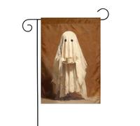 Simpatico fantasma che tiene una tazza di caffè bandiera da giardino 30 x 45 cm verticale su entrambi i lati per fattoria vacanze decorazioni esterne bandiera cortile