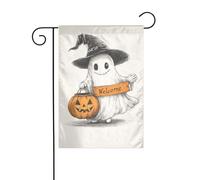 Simpatico fantasma che trasporta la borsa della zucca bandiera del giardino 30x45cm verticale su entrambi i lati della fattoria decorazioni esterne bandiera del cortile