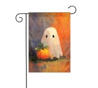 Simpatico fantasma con una zucca bandiera da giardino 30 x 45 cm verticale su entrambi i lati per case coloniche decorazioni esterne bandiera cortile
