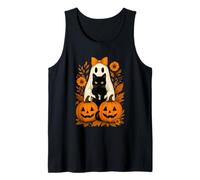 Simpatico Fantasma di Halloween con Gatto Nero Autunnale Floreale Canotta