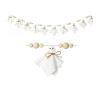 Simpatico fantasma di Halloween con perline di legno, 2,1 m fatto a mano rustico Halloween bianco fantasma Ho Banner per parete banner spettrale