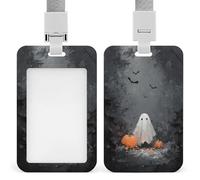 Simpatico fantasma e zucca nel bosco porta badge retrattile clip porta carte di credito protezione nome badge targhetta per lavoro ufficio medico infermiera