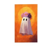 Simpatico fantasma galleggiante indossando lavanda margherita corona bandiere casa cortile, 0,9 x 1,5 m banner di auguri stagione con occhielli interni ed esterni feste decorazioni per la casa