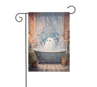 Simpatico fantasma galleggiante nella vasca da bagno bandiera da giardino 30 x 45 cm verticale su entrambi i lati per fattoria vacanze decorazioni esterne bandiera cortile