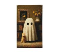 Simpatico fantasma gatto libreria, bandierine per casa da cortile, 0,9 x 1,5 m, striscione di auguri con occhielli per interni ed esterni, decorazioni per la casa