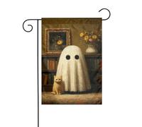 Simpatico fantasma gatto librerie bandiera da giardino 30 x 45 cm verticale su entrambi i lati casa colonica vacanze decorazioni esterne bandiera cortile