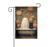 Simpatico fantasma gatto nero nella vasca da bagno bandiera da giardino 30 x 45 cm verticale su entrambi i lati casa colonica vacanze decorazioni esterne bandiera cortile