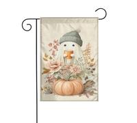 Simpatico fantasma in berretto bere succo di zucca bandiera da giardino 30 x 45 cm verticale su entrambi i lati casa colonica vacanze decorazioni esterne bandiera cortile