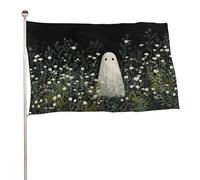 Simpatico fantasma in un campo di fiori selvatici bianchi bandiera 0,9 x 1,5 m bandiere da giardino all'aperto decorazione per cortile portico prato fattoria
