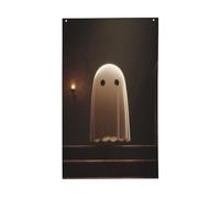 Simpatico fantasma in vecchia casa infestata da cortile bandiere per casa, 0,9 x 1,5 m, striscione di auguri con occhielli per interni ed esterni, decorazioni per la casa