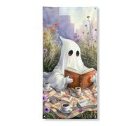 Simpatico fantasma lettura porta banner decorativo, fantasiosi motivi floreali primavera decorazione per esterni, raccolto di Halloween appeso sfondo festival forniture 91,8 x 182,9 cm